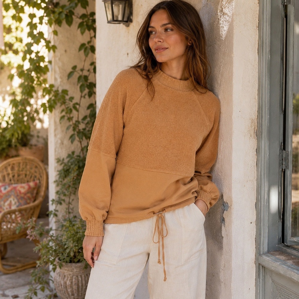 Amadi Anthropologie Sweatshirt Mock Neck Mixed‎ Media Terry Pullover Women's S
